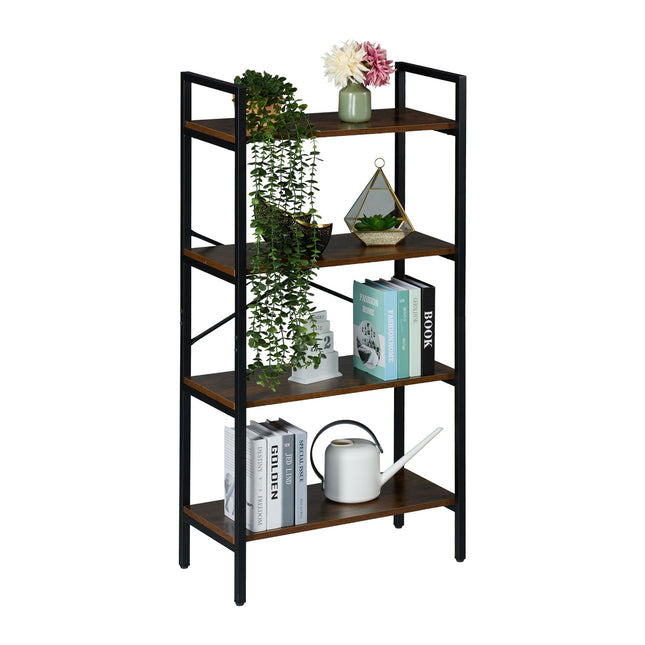 Industrial Bookcase – Black Metal & Dark Wood Shelf