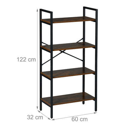 Industrial Bookcase – Black Metal & Dark Wood Shelf