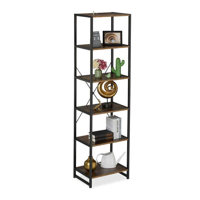 Industrial Bookcase with 6 Open Shelves for Storage