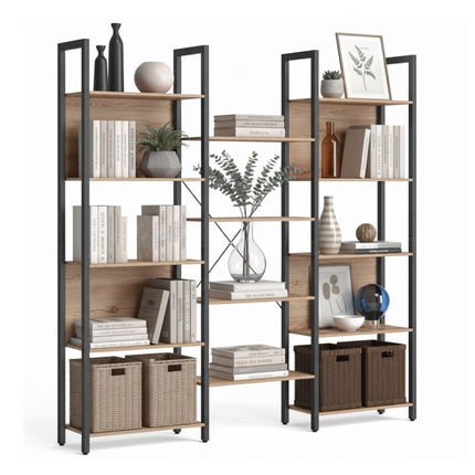 Industrial Bookshelf, 14-Tier, Vintage Wood Finish