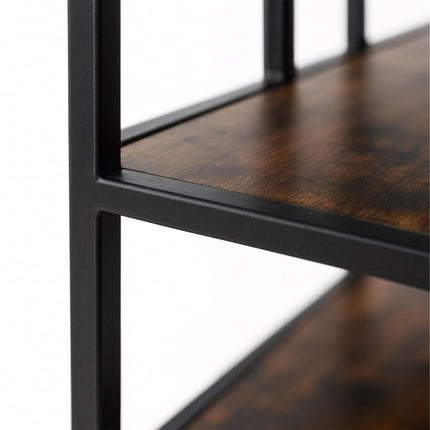 Industrial Bookshelf, 6 Shelves, Black Frame, Wood Finish