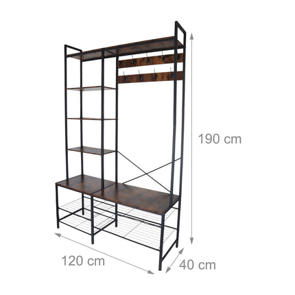 Industrial Coat Rack with Shoe Bench and Hat Shelf