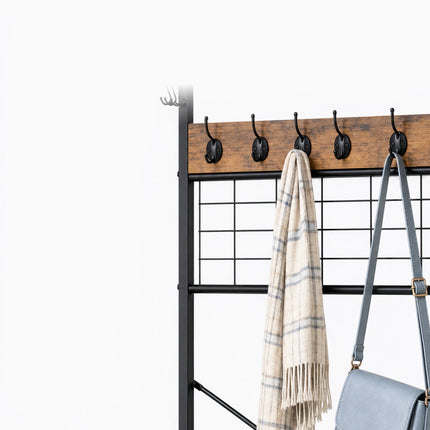Industrial Coat Rack with Shoe Shelf and Drawers, Black