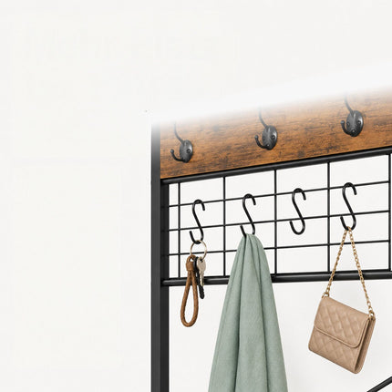 Industrial Coat Rack with Shoe Shelf and Drawers, Black