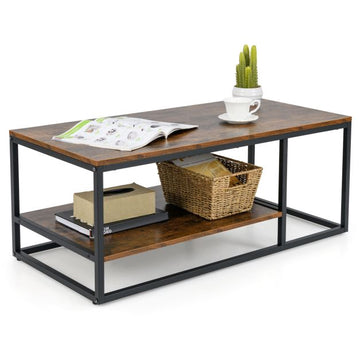 Industriële salontafel, 2 niveaus, 105 cm, rustiek bruin