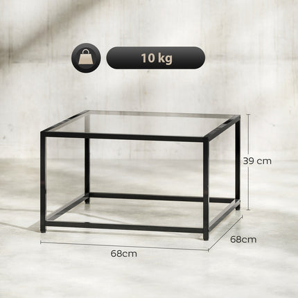 Industrial Coffee Table, Tempered Glass & Steel, 68x68 cm