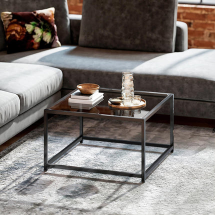 Industrial Coffee Table, Tempered Glass & Steel, 68x68 cm