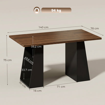 Industrial Computer Desk 140 cm, 4 Open Shelves, Brown-Black