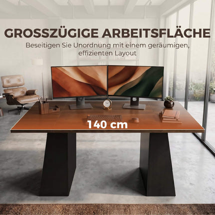 Industrial Computer Desk 140 cm, 4 Open Shelves, Brown-Black