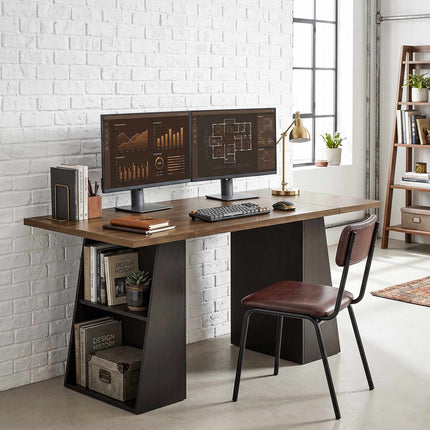 Industrial Computer Desk 140 cm, 4 Open Shelves, Brown-Black