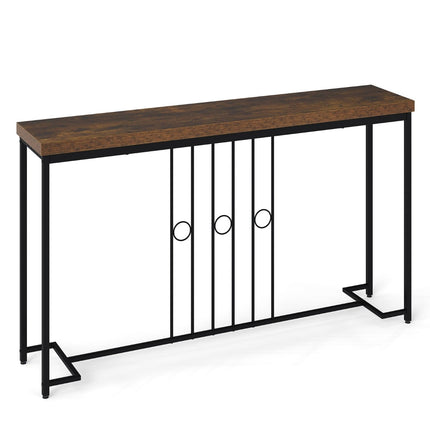 Industrial Console Table, 140x30 cm, Metal Frame, Brown