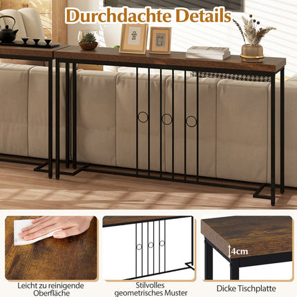 Industrial Console Table, 140x30 cm, Metal Frame, Brown