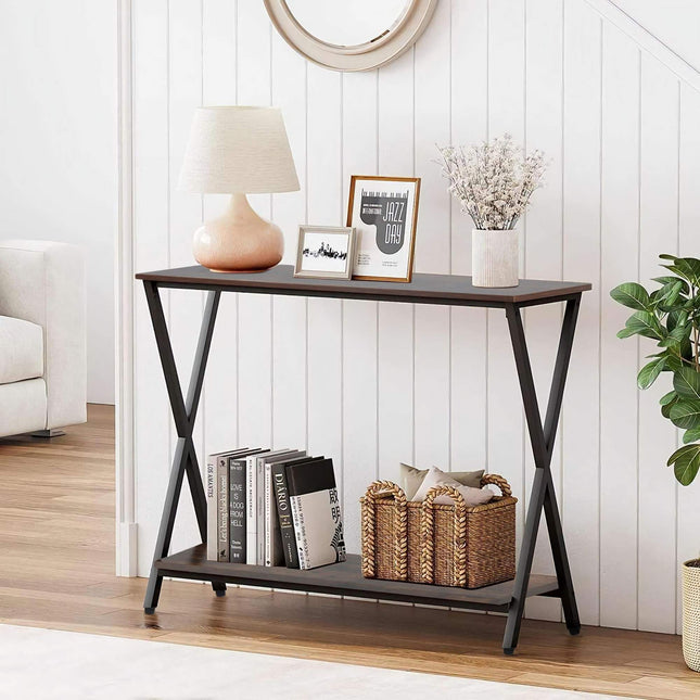 Industrial Console Table, 2-Tier, Metal Frame