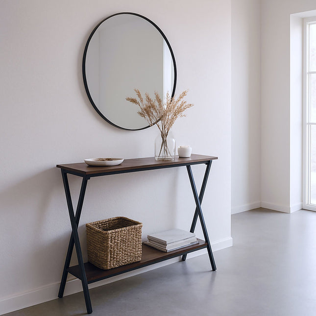 Industrial Console Table, 2-Tier, Metal Frame