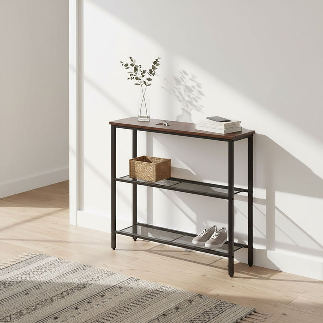 Industrial Console Table, 3-Tier Wood Shelves