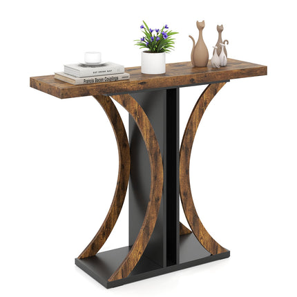 Industrial Console Table with Geometric Metal Frame, Brown