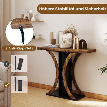 Industrial Console Table with Geometric Metal Frame, Brown