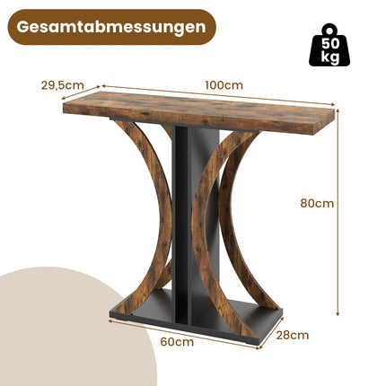 Industrial Console Table with Geometric Metal Frame, Brown