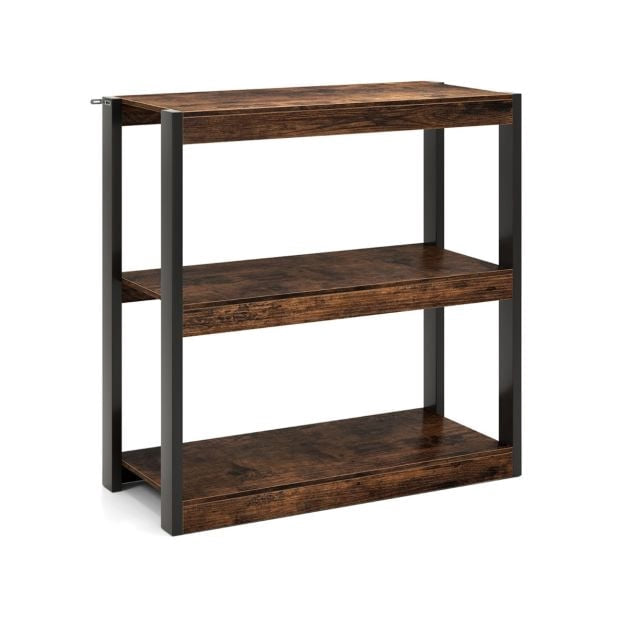 Industrial Corner Bookcase, 3-Tier Open Shelves, Metal Frame