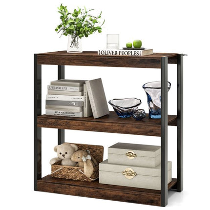 Industrial Corner Bookcase, 3-Tier Open Shelves, Metal Frame