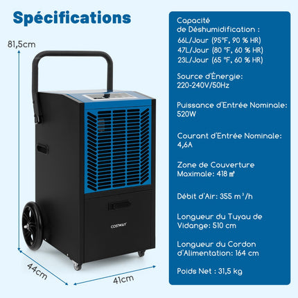 Industrial Dehumidifier 66L/Day With Pump, 418 m²