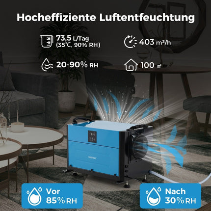 Industrial Dehumidifier, 73.5L/Day, 3 Modes, Timer