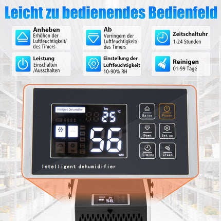 Industrial Dehumidifier, 73L/Day, Auto Drain & Timer