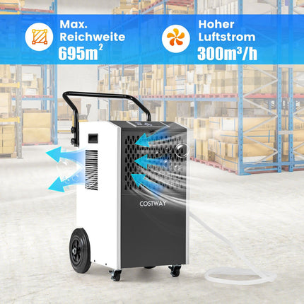 Industrial Dehumidifier, 73L/Day, Auto Drain & Timer