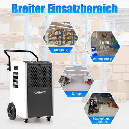Industrial Dehumidifier, 73L/Day, Auto Drain & Timer