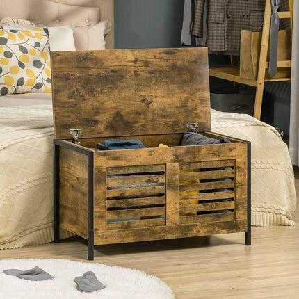 Rustic brown steel storage box with lid for the home