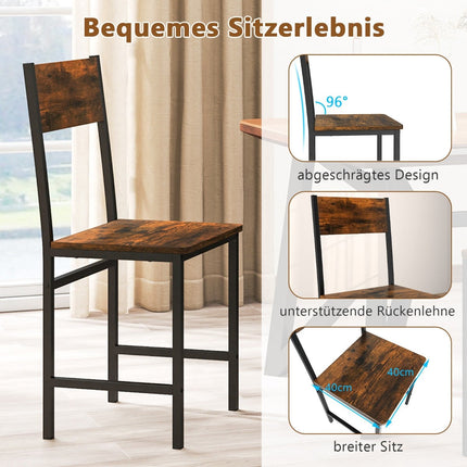 Industrial Dining Chairs Set of 2, Metal Frame, Rustic Brown