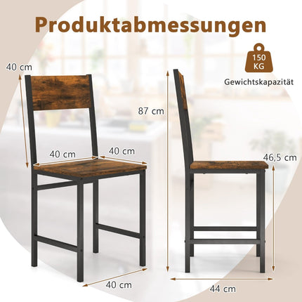 Industrial Dining Chairs Set of 2, Metal Frame, Rustic Brown