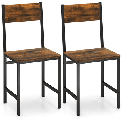 Industrial Dining Chairs Set of 2, Metal Frame, Rustic Brown