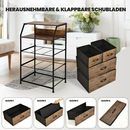 Industrial Dresser with 4 Fabric Drawers & Metal Frame
