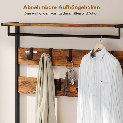 Industrial Entryway Organizer with Hooks and Shoe Bench