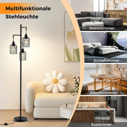 Industrial Floor Lamp, 3 Shades, Foot Switch, Black, 169 cm