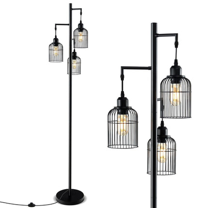 Industrial Floor Lamp, 3 Shades, Foot Switch, Black, 169 cm
