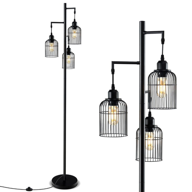 Industrial Floor Lamp, 3 Shades, Foot Switch, Black, 169 cm