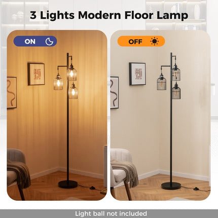 Industrial Floor Lamp, 3 Shades, Foot Switch, Black, 169 cm