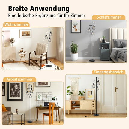 Industrial Floor Lamp with 3 Cage Shades, 169 cm, Black