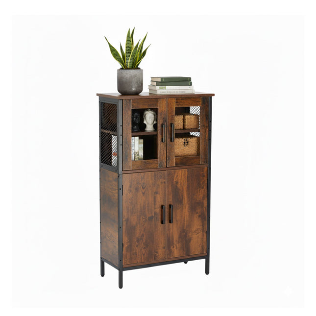 Industrial Glass Door Cupboard – Adjustable Shelves, Safe Design