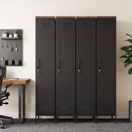 Industrial Metal Wardrobe, Adjustable Shelves, Black, 183cm