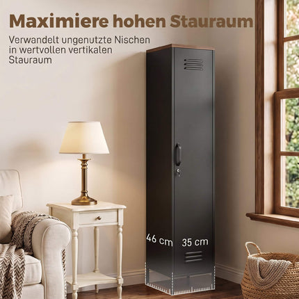 Industrial Metal Wardrobe, Adjustable Shelves, Black, 183cm
