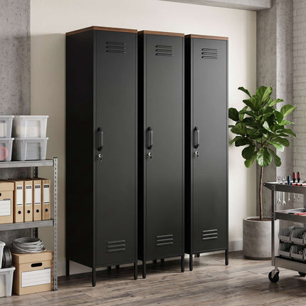 Industrial Metal Wardrobe, Adjustable Shelves, Black, 183cm