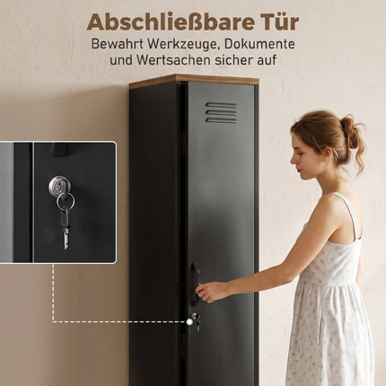 Industrial Metal Wardrobe, Adjustable Shelves, Black, 183cm