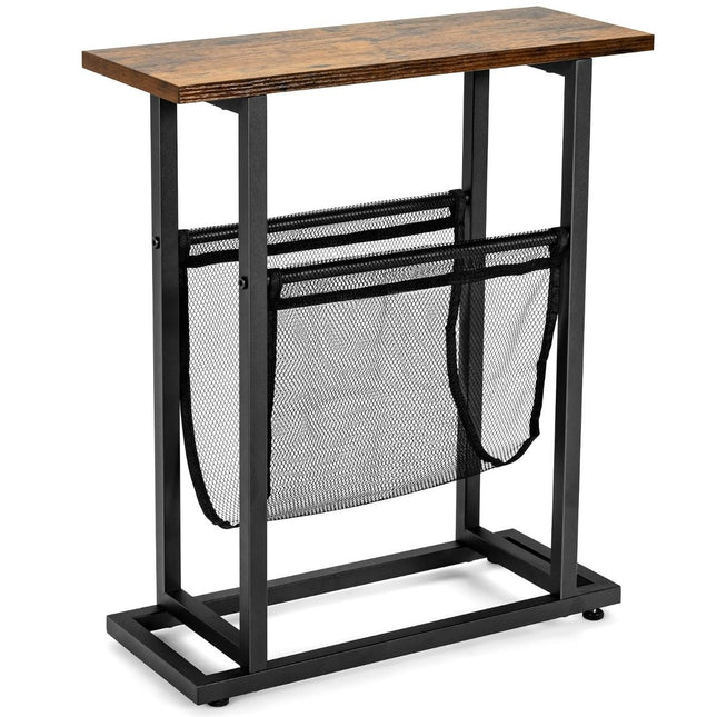 Industrial Narrow Side Table, 2-Tier, 48 x 18 x 54.5 cm, Brown/Black