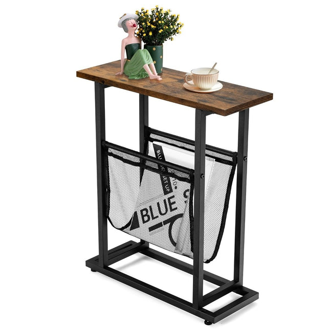 Industrial Narrow Side Table, 2-Tier, 48 x 18 x 54.5 cm, Brown/Black