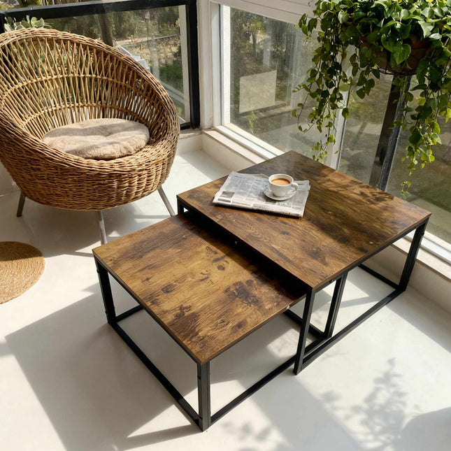 Industrial Nesting Side Tables, 2-Piece Set, Wood-Effect
