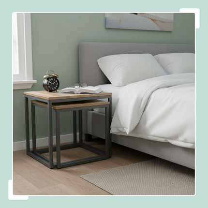 Industrial Nesting Side Tables, 2-Piece Set, Wood-Effect