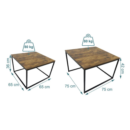 Industrial Nesting Side Tables, 2-Piece Set, Wood-Effect